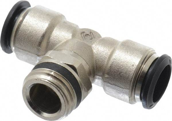 Alpha Technologies - 14mm Outside Diam, 1/2 Universal, Nickel Plated Brass Push-to-Connect Tube Male Swivel Branch Tee - 250 Max psi, Tube to Universal Thread Connection, Buna O-Ring - Eagle Tool & Supply