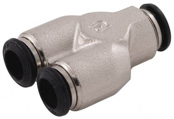 Alpha Technologies - 5mm Outside Diam, Nickel Plated Brass Push-to-Connect Tube Union Y - 250 Max psi, Tube to Tube Connection, Buna O-Ring - Eagle Tool & Supply