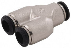 Alpha Technologies - 5mm Outside Diam, Nickel Plated Brass Push-to-Connect Tube Union Y - 250 Max psi, Tube to Tube Connection, Buna O-Ring - Eagle Tool & Supply
