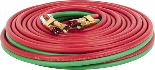 Parker - 1/4" Inside x 17/32" Outside Diam, Grade R Welding Hose - Green & Red, 50' Long, Twin Style, 200 psi Working Pressure - Eagle Tool & Supply