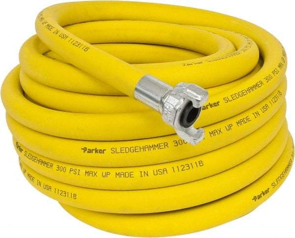 Parker - 3/4" ID x 1-3/16" OD 50' Long Sledgehammer Hose - Universal Style Coupling Ends, 300 Working psi, -40 to 212°F, Yellow - Eagle Tool & Supply