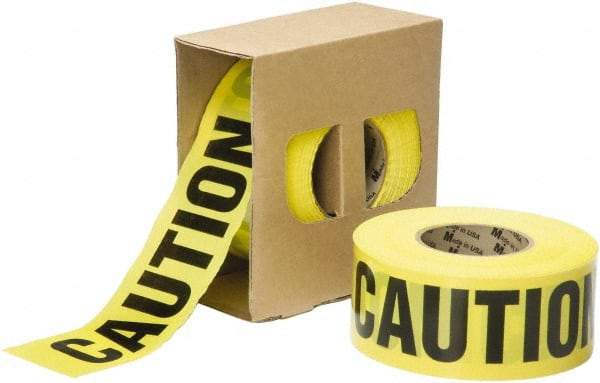 Ability One - 1,000' Long x 3" Wide Roll, Polyethylene, Black & Yellow Barricade Tape - Message: CAUTION - Eagle Tool & Supply