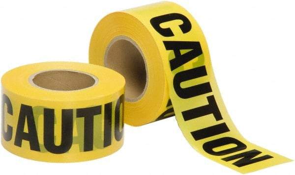 Ability One - 1,000' Long x 3" Wide Roll, Polyethylene, Black & Yellow Barricade Tape - Message: CAUTION - Eagle Tool & Supply