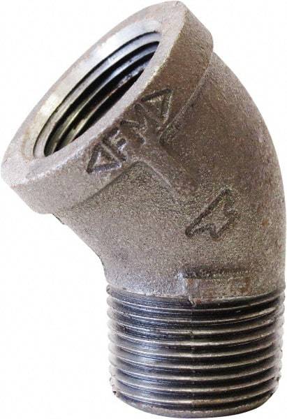 Made in USA - Size 1-1/2", Class 150, Malleable Iron Black Pipe 45° Street Elbow - 300 psi, Threaded (NPT) End Connection - Eagle Tool & Supply