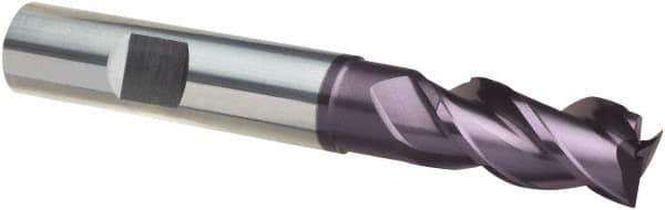 Guhring - 5/16", 13/16" LOC, 5/16" Shank Diam, 2-1/2" OAL, 3 Flute, Solid Carbide Square End Mill - Single End, FIREX Finish, Spiral Flute, 41/43/45° Helix, Centercutting, Right Hand Cut, Right Hand Flute, Series 4254 - Eagle Tool & Supply