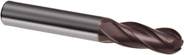 Guhring - 7/16" Diam, 1" LOC, 4 Flute Solid Carbide Ball End Mill - nano-A Finish, Single End, 2-3/4" OAL, 7/16" Shank Diam, Spiral Flute - Eagle Tool & Supply