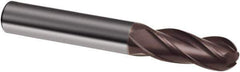 Guhring - 1/4" Diam, 3/4" LOC, 4 Flute Solid Carbide Ball End Mill - nano-A Finish, Single End, 2-1/2" OAL, 1/4" Shank Diam, Spiral Flute - Eagle Tool & Supply