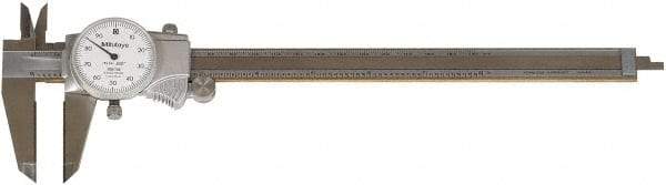 Mitutoyo - 0" to 8" Range, 0.001" Graduation, 1" per Revolution, Dial Caliper - White Face, Accurate to 0.1000", 50mm Jaw Length - Eagle Tool & Supply