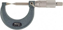 Mitutoyo - 1 Inch, 38mm Throat Depth, Ratchet Stop, Mechanical Point Micrometer - Accurate Up to 0.00015 Inch, 0.001 Inch Graduation, 30° Point Angle, 6.35mm Spindle Diameter - Eagle Tool & Supply