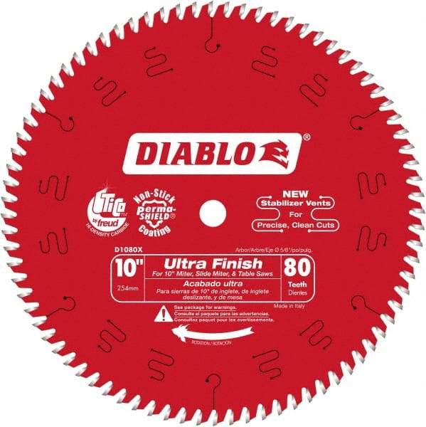 Freud - 10" Diam, 5/8" Arbor Hole Diam, 80 Tooth Wet & Dry Cut Saw Blade - Carbide-Tipped, Standard Round Arbor - Eagle Tool & Supply