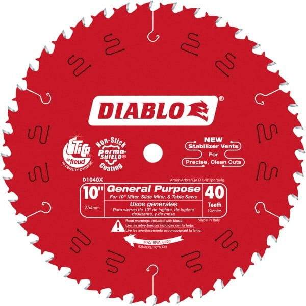 Freud - 10" Diam, 5/8" Arbor Hole Diam, 40 Tooth Wet & Dry Cut Saw Blade - Carbide-Tipped, Standard Round Arbor - Eagle Tool & Supply