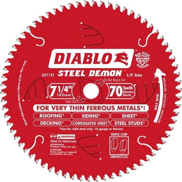 Freud - 7-1/4" Diam, 5/8" Arbor Hole Diam, 70 Tooth Wet & Dry Cut Saw Blade - Carbide-Tipped, Standard Round Arbor - Eagle Tool & Supply