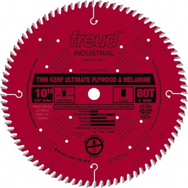 Freud - 10" Diam, 5/8" Arbor Hole Diam, 80 Tooth Wet & Dry Cut Saw Blade - Carbide-Tipped, Standard Round Arbor - Eagle Tool & Supply