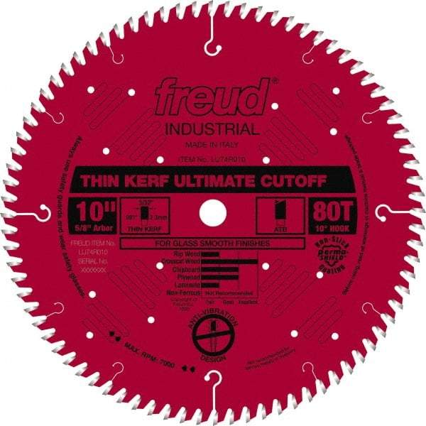 Freud - 10" Diam, 5/8" Arbor Hole Diam, 80 Tooth Wet & Dry Cut Saw Blade - Carbide-Tipped, Standard Round Arbor - Eagle Tool & Supply