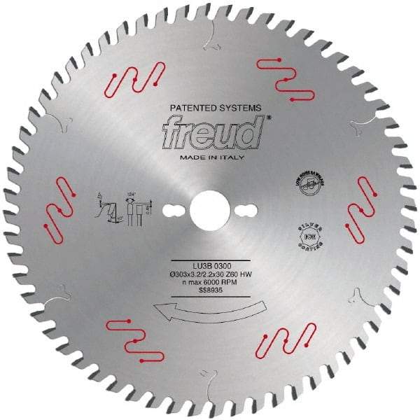 Freud - 303mm Diam, 30mm Arbor Hole Diam, 60 Tooth Wet & Dry Cut Saw Blade - Carbide-Tipped, Standard Round Arbor - Eagle Tool & Supply