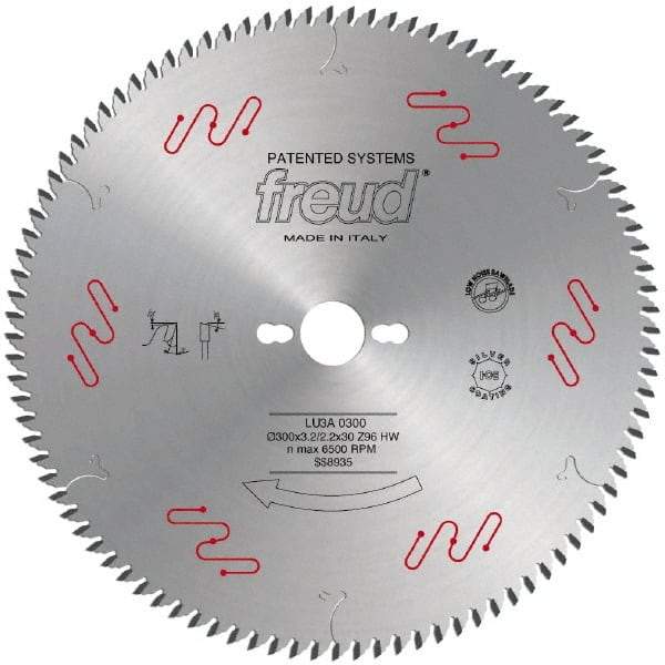 Freud - 300mm Diam, 1" Arbor Hole Diam, 96 Tooth Wet & Dry Cut Saw Blade - Carbide-Tipped, Standard Round Arbor - Eagle Tool & Supply