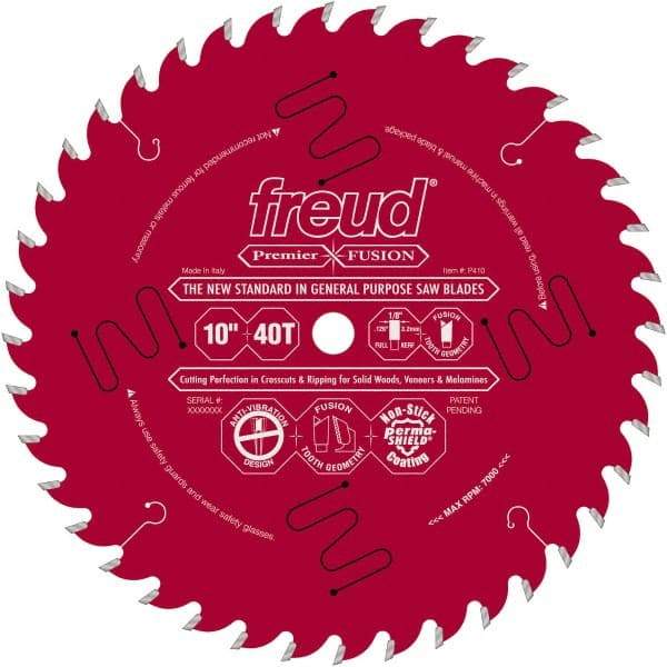 Freud - 10" Diam, 5/8" Arbor Hole Diam, 40 Tooth Wet & Dry Cut Saw Blade - Carbide-Tipped, Standard Round Arbor - Eagle Tool & Supply