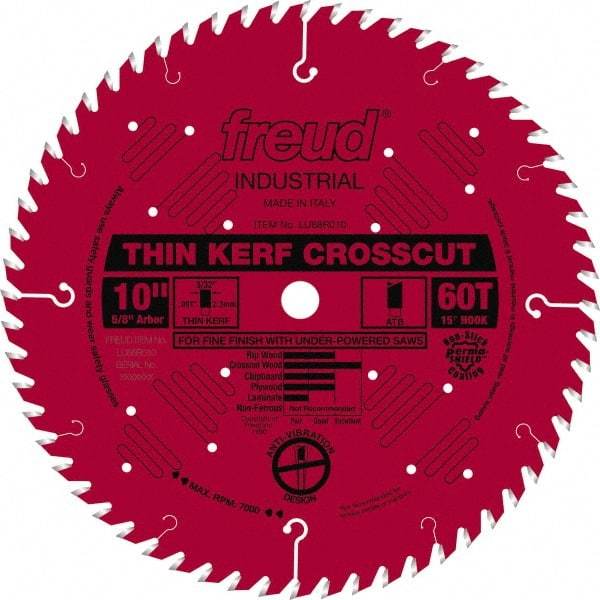 Freud - 10" Diam, 5/8" Arbor Hole Diam, 60 Tooth Wet & Dry Cut Saw Blade - Carbide-Tipped, Standard Round Arbor - Eagle Tool & Supply