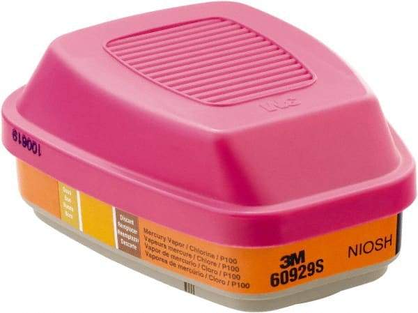 3M - Magenta and Orange P100 Cartridge and Filter Combination - Series 6000, 7000, FF-400, Protects Against Mercury Vapor, Sulfur Dioxide - Eagle Tool & Supply