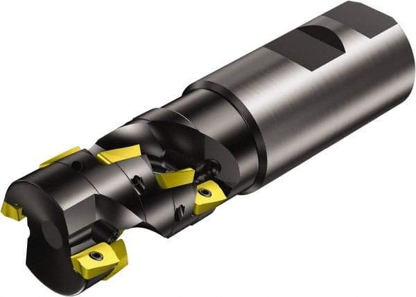 Sandvik Coromant - 1-1/4" Cut Diam, 1.77" Max Depth of Cut, 1-1/4" Shank Diam, 4.663" OAL, Indexable Square Shoulder End Mill - Multiple Insert Styles, Weldon Shank, 90° Lead Angle, Series CoroMill 390 - Eagle Tool & Supply