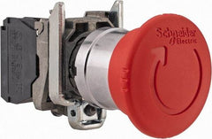 Schneider Electric - 22mm Mount Hole, Extended Mushroom Head, Pushbutton Switch Only - Round, Red Pushbutton, Nonilluminated, Trigger Action, Off, Shock and Vibration Resistant - Eagle Tool & Supply