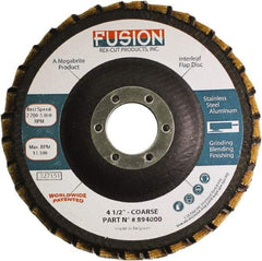 Rex Cut Product - 60 Grit, 4-1/2" Disc Diam, 7/8" Center Hole, Type 29 Aluminum Oxide Flap Disc - 13,300 Max RPM, Fiberglass Backing, Arbor Attaching System, Coated & Non-Woven Combo - Eagle Tool & Supply