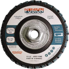 Rex Cut Product - 120 Grit, 4-1/2" Disc Diam, 5/8-11 Center Hole, Type 29 Aluminum Oxide Flap Disc - 13,300 Max RPM, Fiberglass Backing, Arbor Attaching System, Coated & Non-Woven Combo - Eagle Tool & Supply