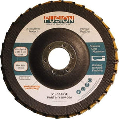 Rex Cut Product - 60 Grit, 5" Disc Diam, 7/8" Center Hole, Type 29 Aluminum Oxide Flap Disc - 12,200 Max RPM, Fiberglass Backing, Arbor Attaching System, Coated & Non-Woven Combo - Eagle Tool & Supply