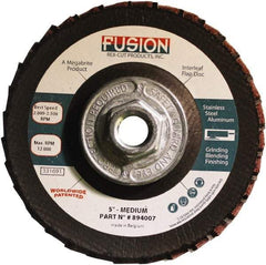 Rex Cut Product - 80 Grit, 5" Disc Diam, 5/8-11 Center Hole, Type 29 Aluminum Oxide Flap Disc - 12,200 Max RPM, Fiberglass Backing, Arbor Attaching System, Coated & Non-Woven Combo - Eagle Tool & Supply