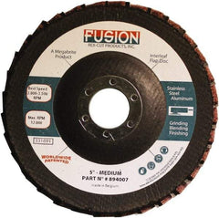 Rex Cut Product - 80 Grit, 5" Disc Diam, 7/8" Center Hole, Type 29 Aluminum Oxide Flap Disc - 12,200 Max RPM, Fiberglass Backing, Arbor Attaching System, Coated & Non-Woven Combo - Eagle Tool & Supply