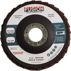 Rex Cut Product - 80 Grit, 4-1/2" Disc Diam, 7/8" Center Hole, Type 29 Aluminum Oxide Flap Disc - 13,300 Max RPM, Fiberglass Backing, Arbor Attaching System, Coated & Non-Woven Combo - Eagle Tool & Supply