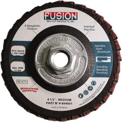 Rex Cut Product - 80 Grit, 4-1/2" Disc Diam, 5/8-11 Center Hole, Type 29 Aluminum Oxide Flap Disc - 13,300 Max RPM, Fiberglass Backing, Arbor Attaching System, Coated & Non-Woven Combo - Eagle Tool & Supply