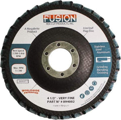 Rex Cut Product - 120 Grit, 4-1/2" Disc Diam, 7/8" Center Hole, Type 29 Aluminum Oxide Flap Disc - 13,300 Max RPM, Fiberglass Backing, Arbor Attaching System, Coated & Non-Woven Combo - Eagle Tool & Supply