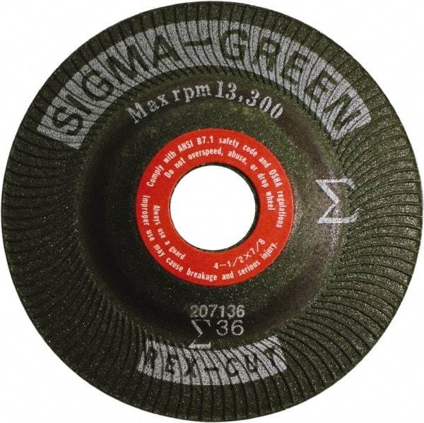 Rex Cut Product - 36 Grit, 4-1/2" Wheel Diam, 7/8" Arbor Hole, Type 27 Depressed Center Wheel - Zirconia Alumina/Aluminum Oxide Blend - Eagle Tool & Supply