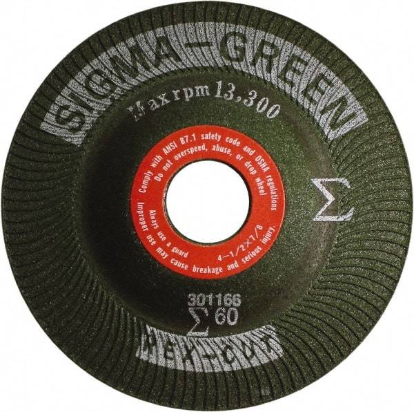Rex Cut Product - 60 Grit, 4-1/2" Wheel Diam, 7/8" Arbor Hole, Type 27 Depressed Center Wheel - Zirconia Alumina/Aluminum Oxide Blend - Eagle Tool & Supply