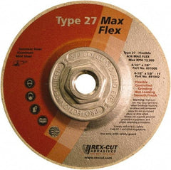 Rex Cut Product - 36 Grit, 4-1/2" Wheel Diam, 5/32" Wheel Thickness, Type 27 Depressed Center Wheel - Aluminum Oxide, 13,300 Max RPM - Eagle Tool & Supply