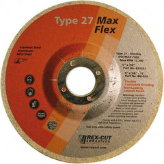 Rex Cut Product - 54 Grit, 5" Wheel Diam, 5/32" Wheel Thickness, 7/8" Arbor Hole, Type 27 Depressed Center Wheel - Aluminum Oxide, 12,200 Max RPM - Eagle Tool & Supply