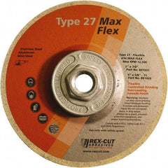 Rex Cut Product - 54 Grit, 5" Wheel Diam, 5/32" Wheel Thickness, Type 27 Depressed Center Wheel - Aluminum Oxide, 12,200 Max RPM - Eagle Tool & Supply