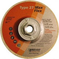 Rex Cut Product - 36 Grit, 5" Wheel Diam, 5/32" Wheel Thickness, Type 27 Depressed Center Wheel - Aluminum Oxide, 12,200 Max RPM - Eagle Tool & Supply