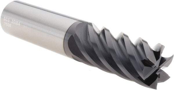 SGS - 3/4", 1-5/8" LOC, 3/4" Shank Diam, 4" OAL, 6 Flute, Solid Carbide Square End Mill - Single End, Ti-NAMITE-X Finish, Spiral Flute, 41° Helix, Centercutting, Right Hand Cut, Right Hand Flute, Series 51 - Eagle Tool & Supply