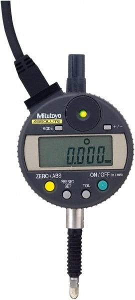Mitutoyo - 0 to 12.7mm Range, 0.00005" Graduation, Electronic Drop Indicator - Accurate to 0.00012", LCD Display - Eagle Tool & Supply