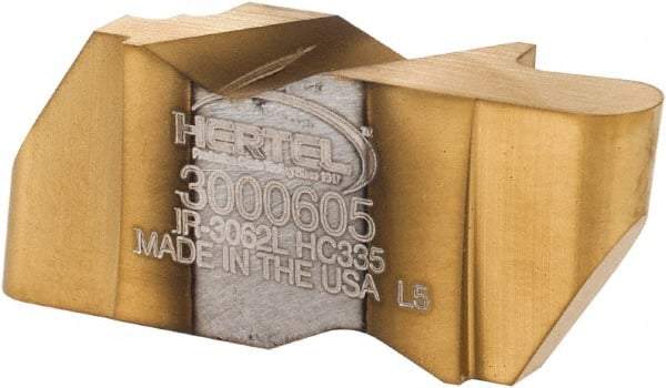 Hertel - 3062IR Grade HC335, 3.18mm Cutting Width Carbide Grooving Insert - 4.57mm Max Depth of Cut, Left Hand, 1/16" Corner Radius, TiN Finish - Eagle Tool & Supply