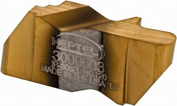 Hertel - 3062IR Grade HC120, 3.18mm Cutting Width Carbide Grooving Insert - 4.57mm Max Depth of Cut, Left Hand, 1/16" Corner Radius, TiN Finish - Eagle Tool & Supply