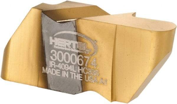 Hertel - 4094IR Grade HC335, 4.8mm Cutting Width Carbide Grooving Insert - 6.35mm Max Depth of Cut, Left Hand, 3/32" Corner Radius, TiN Finish - Eagle Tool & Supply