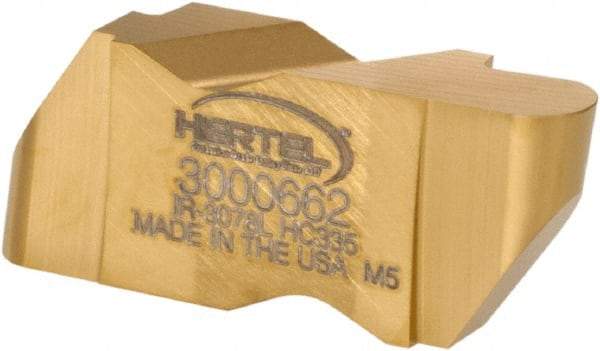 Hertel - 3078IR Grade HC335, 3.96mm Cutting Width Carbide Grooving Insert - 4.57mm Max Depth of Cut, Left Hand, 0.078" Corner Radius, TiN Finish - Eagle Tool & Supply