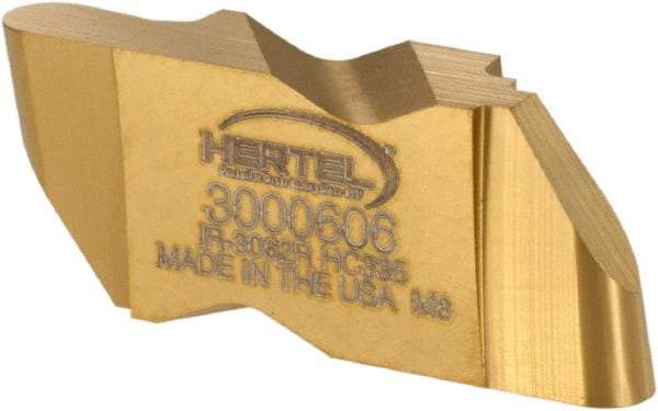 Hertel - 3062IR Grade HC335, 3.18mm Cutting Width Carbide Grooving Insert - 4.57mm Max Depth of Cut, Right Hand, 1/16" Corner Radius, TiN Finish - Eagle Tool & Supply