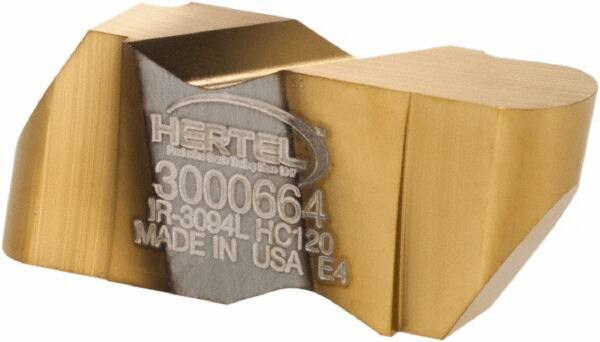 Hertel - 3094IR Grade HC120, 4.8mm Cutting Width Carbide Grooving Insert - 4.57mm Max Depth of Cut, Left Hand, 3/32" Corner Radius, TiN Finish - Eagle Tool & Supply