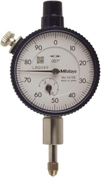 Mitutoyo - 0.025" Range, 0-100 Dial Reading, 0.001" Graduation Dial Drop Indicator - 40mm Dial, 0.1" Range per Revolution, 0.0001" Accuracy, Includes NIST Traceability Certification - Eagle Tool & Supply