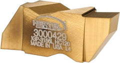 Hertel - 3156IGP Grade HC120, 3.96mm Cutting Width Carbide Grooving Insert - 4.57mm Max Depth of Cut, Left Hand, TiN Finish - Eagle Tool & Supply