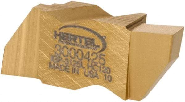 Hertel - 3125IGP Grade HC120, 3.18mm Cutting Width Carbide Grooving Insert - 4.57mm Max Depth of Cut, Left Hand, TiN Finish - Eagle Tool & Supply